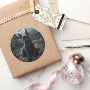 Scottish Terrier Pumpkins Halloween Beängstigend Runder Aufkleber