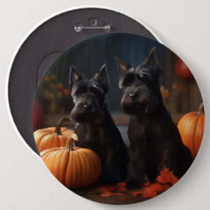 Scottish Terrier Puppy Autumn Delight Pumpkin Button