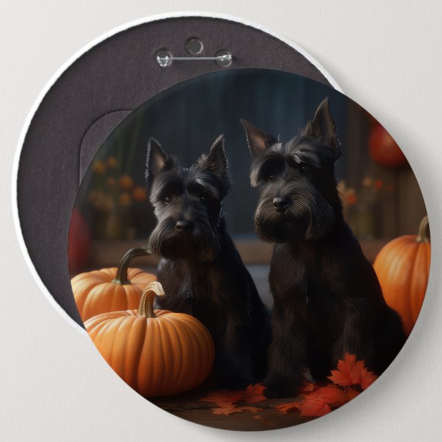 Scottish Terrier Puppy Autumn Delight Pumpkin Button (Vorne & Hinten)