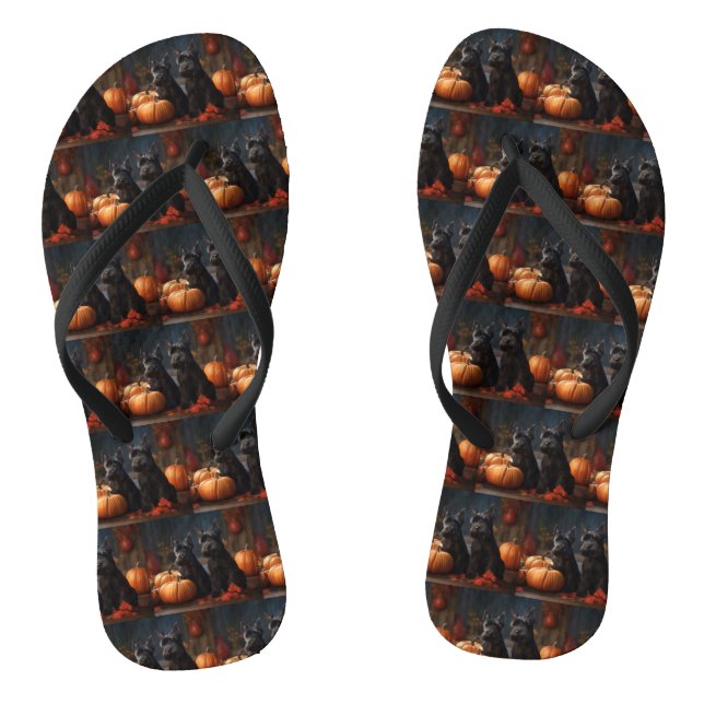 Scottish Terrier Puppy Autumn Delight Pumpkin Flip Flops (Fußbett)