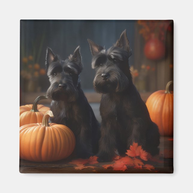 Scottish Terrier Puppy Autumn Delight Pumpkin Magnet (Vorne)