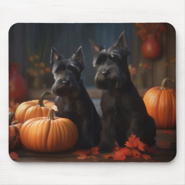 Scottish Terrier Puppy Autumn Delight Pumpkin Mousepad (Vorne)