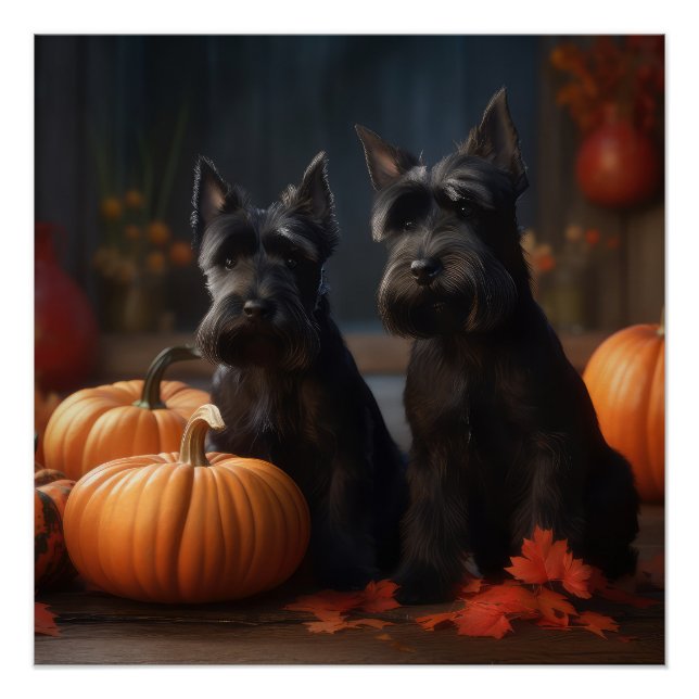 Scottish Terrier Puppy Autumn Delight Pumpkin Poster (Vorderseite)
