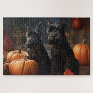 Scottish Terrier Puppy Autumn Delight Pumpkin Puzzle