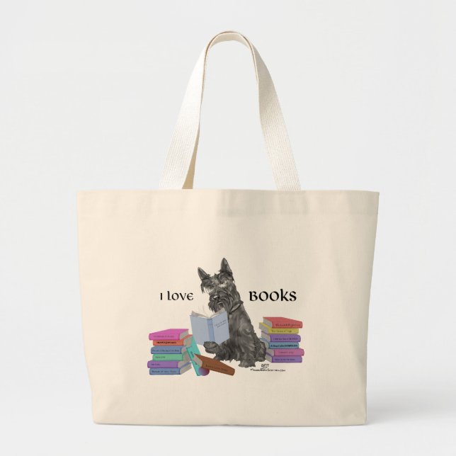Scottish Terrier Reading Books Jumbo Stoffbeutel (Vorne)