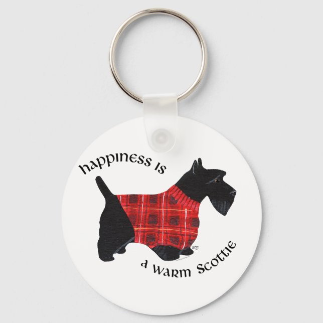 Scottish Terrier Red & Black Kariert Sweater Schlüsselanhänger (Vorderseite)