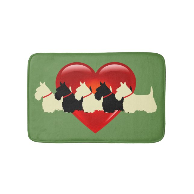 Scottish Terrier/red heart/Sage/zazzgrün Badematte (Vorderseite)