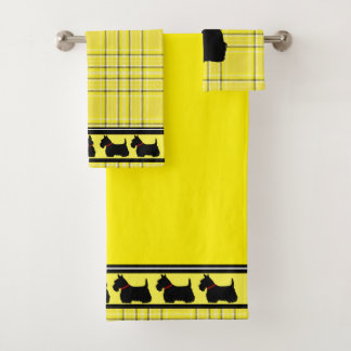 Scottish Terrier/Red Kragen/Gelb kariert/Grenze Badhandtuch Set