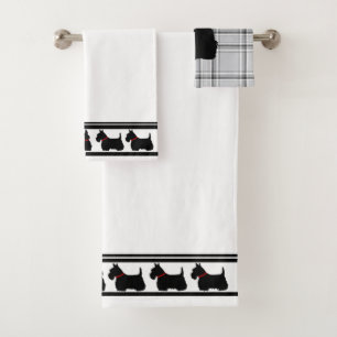Scottish Terrier/red Kragen/grau kariert/grenzüber Badhandtuch Set