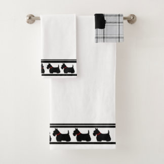 Scottish Terrier/red Kragen/grau kariert/grenzüber Badhandtuch Set
