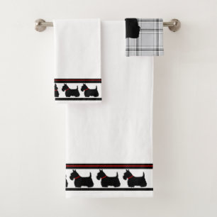 Scottish Terrier/red Kragen/grau kariert/grenzüber Badhandtuch Set