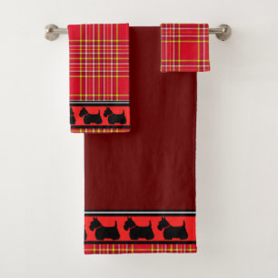 Scottish Terrier/Red Kragen/Red kariert/Grenze Badhandtuch Set