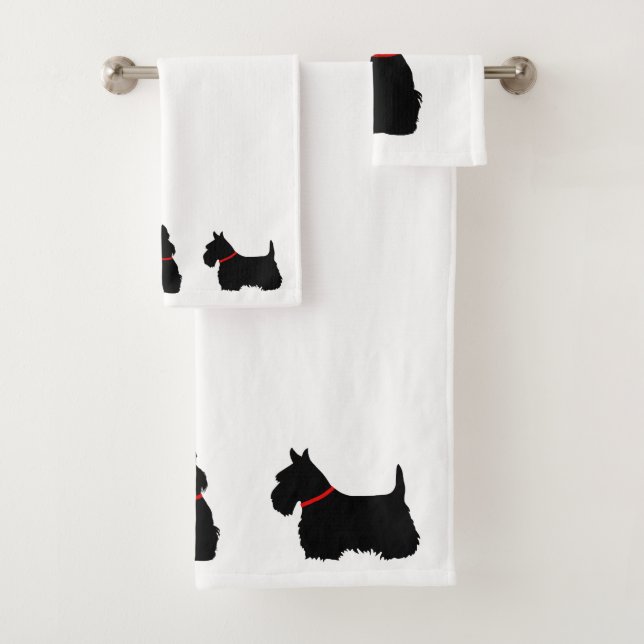 Scottish Terrier/Red Kragen/White - eigene Farbe a Badhandtuch Set (Insitu)