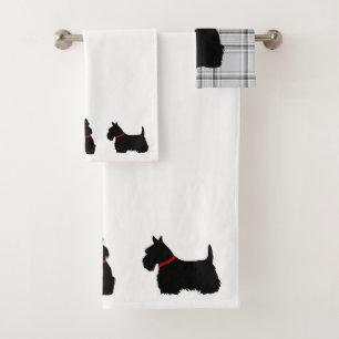 Scottish Terrier/Red Kragen/White - lt grau karier Badhandtuch Set