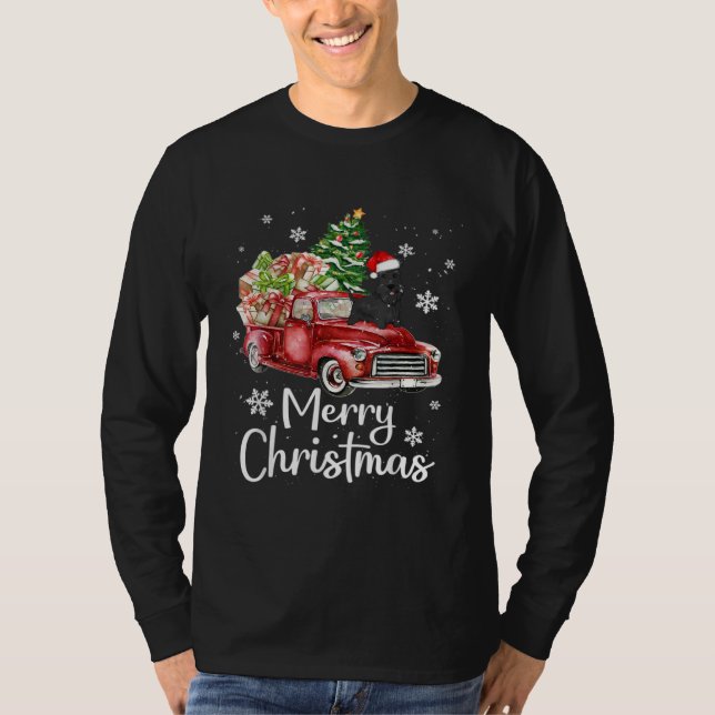 Scottish Terrier Riding Red Truck Xmas Merry Chris T-Shirt (Vorderseite)