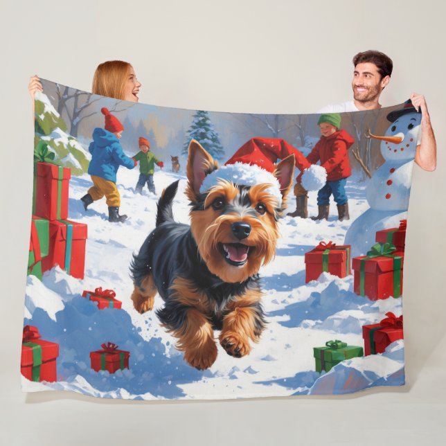 Scottish Terrier Running Snow mit Weihnachtshut Fleecedecke (Beispiel)