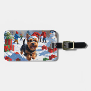 Scottish Terrier Running Snow mit Weihnachtshut Gepäckanhänger