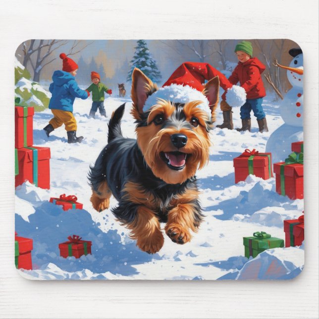 Scottish Terrier Running Snow mit Weihnachtshut Mousepad (Vorne)