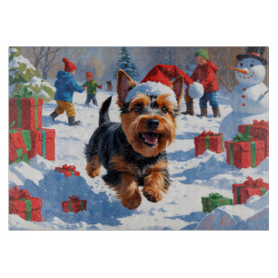 Scottish Terrier Running Snow mit Weihnachtshut Schneidebrett