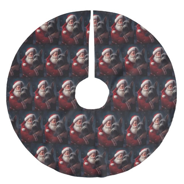 Scottish Terrier Santa Claus Weihnachten Polyester Weihnachtsbaumdecke (Vorderseite)