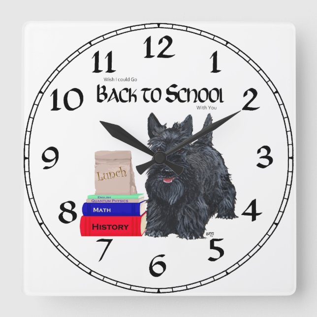 Scottish Terrier School Clock Quadratische Wanduhr (Vorderseite)