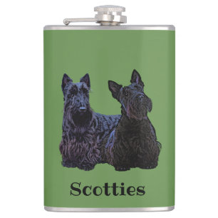 Scottish Terrier schwarz, sitzend/stehend Flachmann