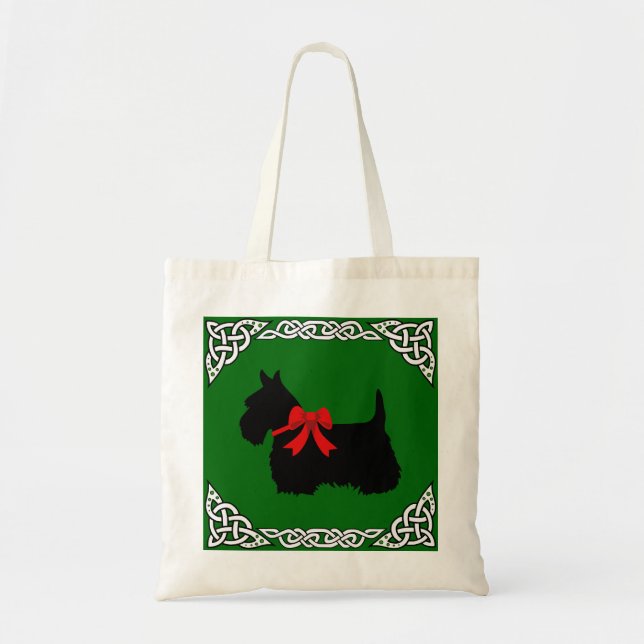 Scottish Terrier schwarz, weiß, clever, Bogen Tragetasche (Vorne)