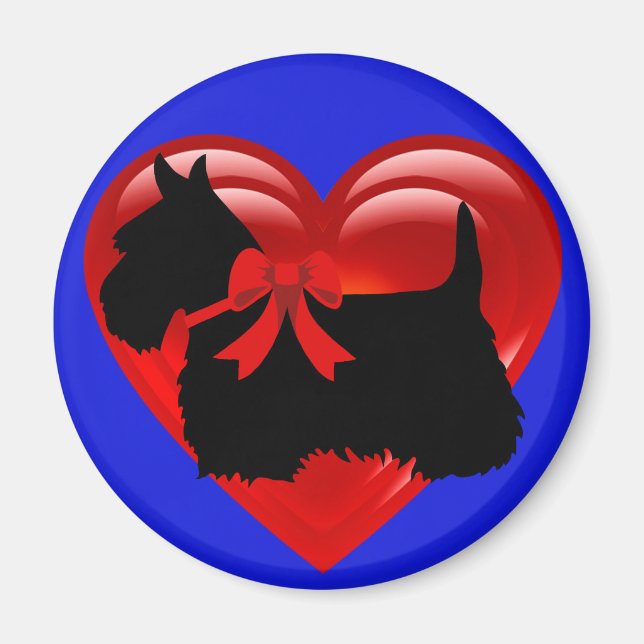 Scottish Terrier, schwarz/weiß, rotes Herz/Bugs Magnet (Vorne)