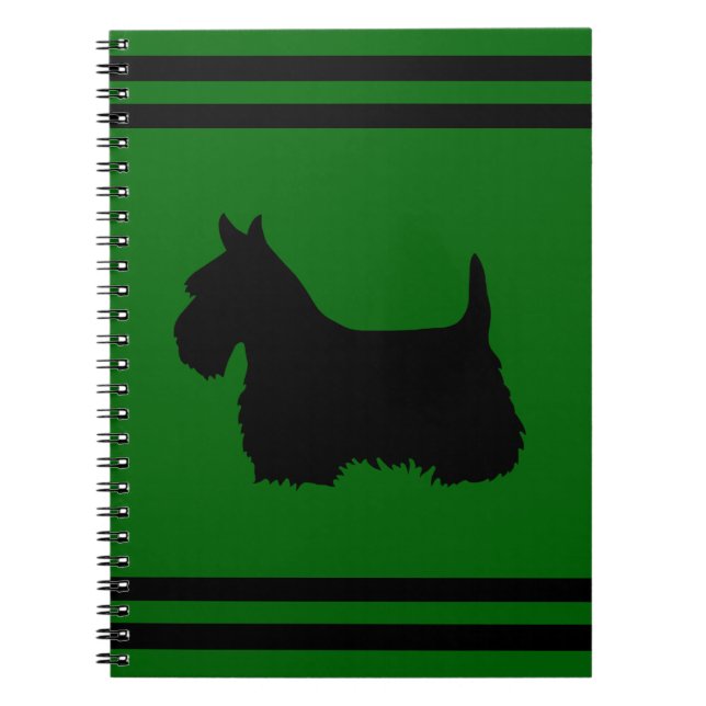 Scottish Terrier Schwarz/Weiß Silhouette grün/Name Notizblock (Vorderseite)