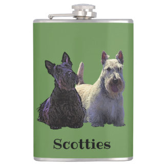 Scottish Terrier Schwarz/Weiß, sitzend/stehend Flachmann