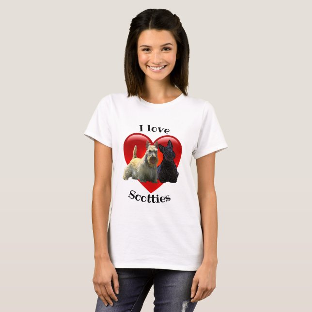 Scottish-Terrier-Schwarzes, I Iove Scotties, rotes T-Shirt (Vorne ganz)