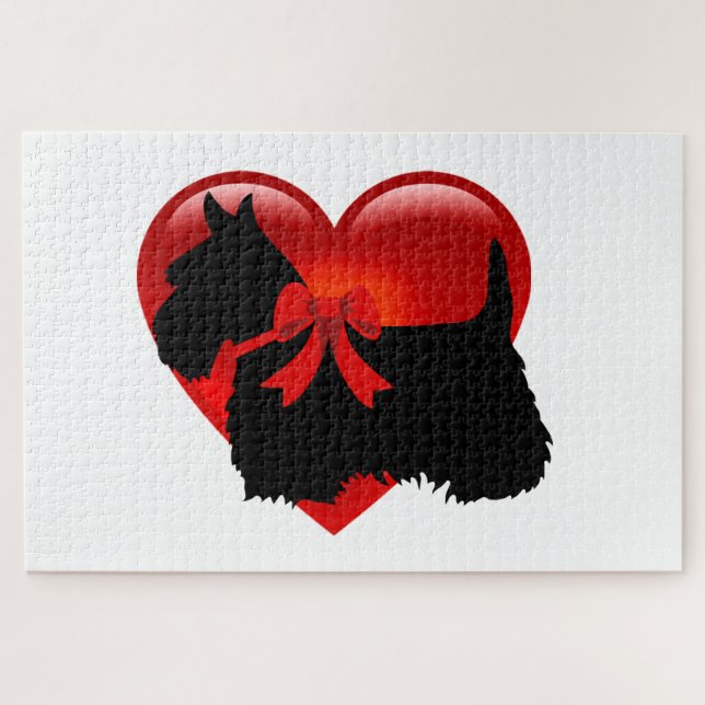 Scottish-Terrier schwarzes sihouette heart/1014 Puzzle (Horizontal)