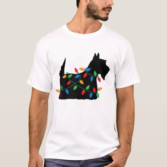 Scottish Terrier Scottie Dog Christmas Lights Gesc T-Shirt (Vorderseite)