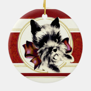 Scottish Terrier Scottie Dog mit rotem Bug Keramik Ornament