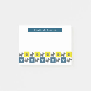 Scottish Terrier Scottie Dog &Paw Yellow&Blue Grid Post-it Klebezettel