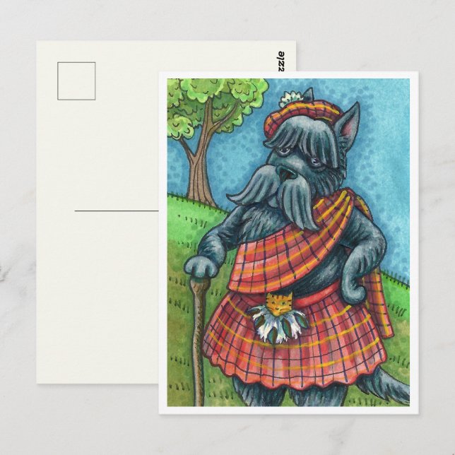SCOTTISH TERRIER, SCOTTIE DOG PRIDE Kilt Sporran Postkarte (Vorne/Hinten)