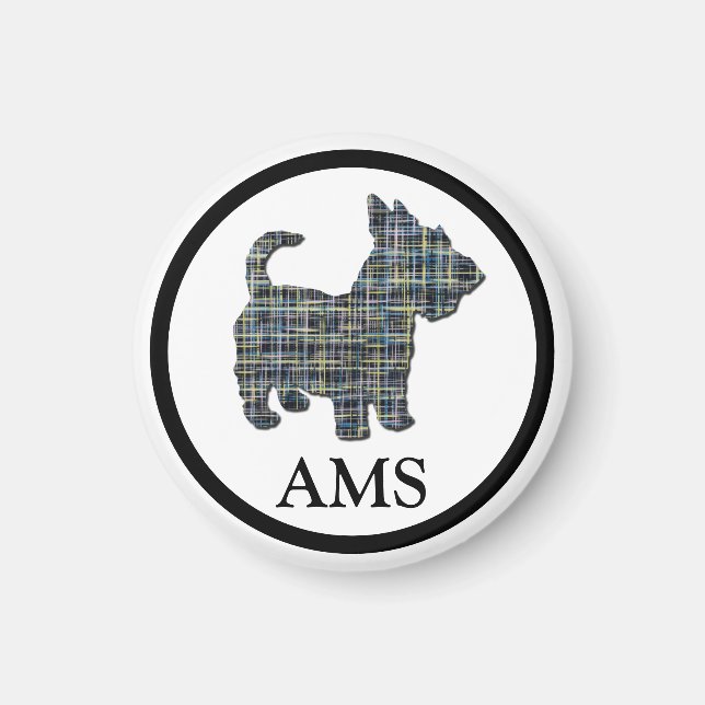 Scottish Terrier Scottie Dog Silhouette Y&B Grid Magnet (Vorne)