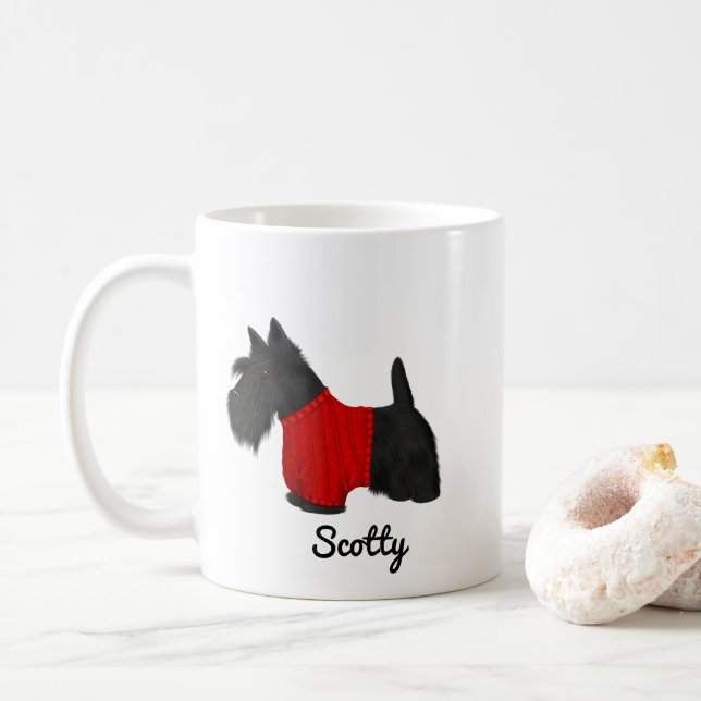 Scottish Terrier (Scotty Dog) in Sweater on White Kaffeetasse (Mit Donut)