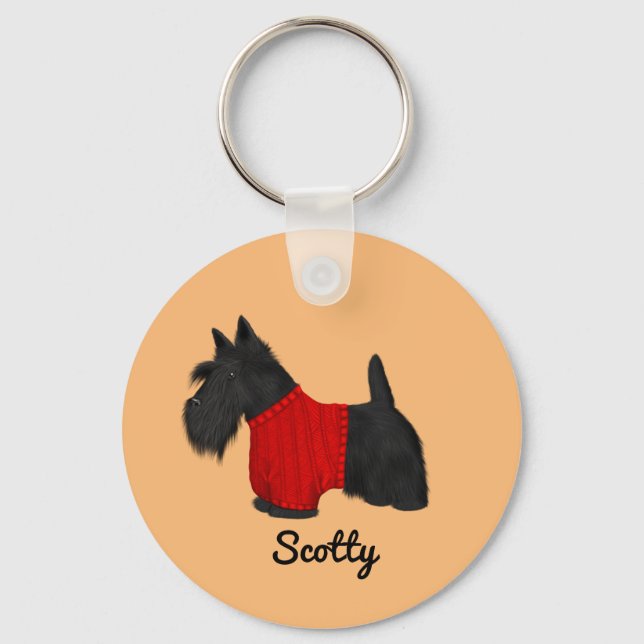Scottish Terrier (Scotty Dog) in Sweater Schlüsselanhänger (Vorderseite)