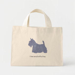 Scottish Terrier Silhouette in Denim Mini Stoffbeutel