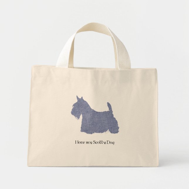 Scottish Terrier Silhouette in Denim Mini Stoffbeutel (Vorne)
