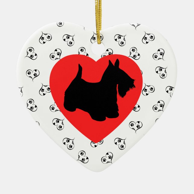 Scottish Terrier Silhouette mit dem Herzen Keramik Ornament (Vorne)