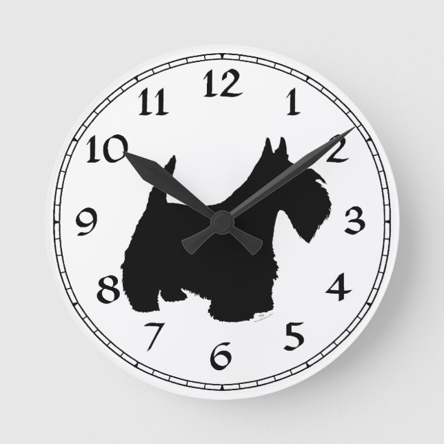 Scottish Terrier Silhouette Runde Wanduhr (Vorderseite)