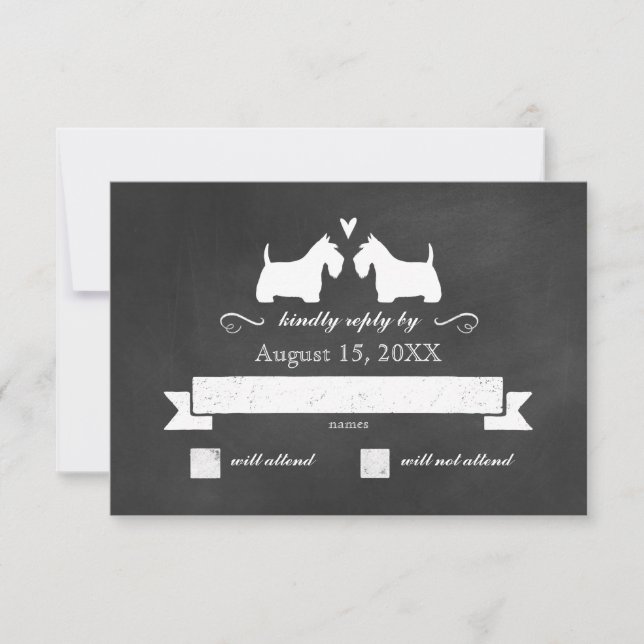 Scottish Terrier Silhouetten Wedding RSVP Antwort (Vorderseite)