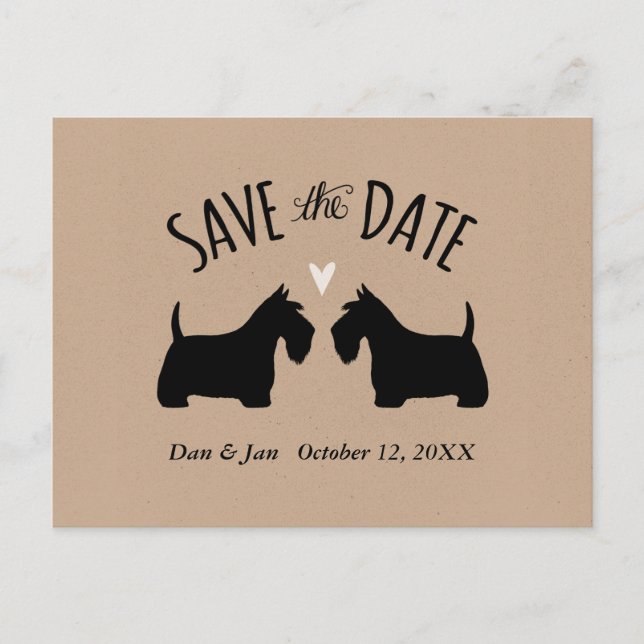 Scottish Terrier Silhouetten Wedding Save the Date Ankündigungspostkarte (Vorderseite)