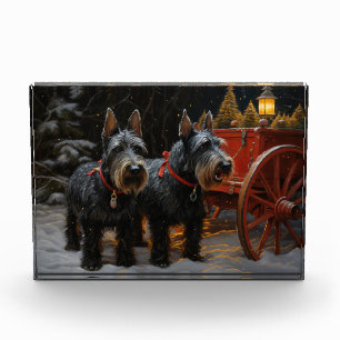Scottish Terrier Snowy Sleigh Weihnachtsdekor Fotoblock