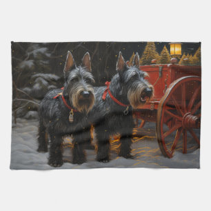 Scottish Terrier Snowy Sleigh Weihnachtsdekor Geschirrtuch