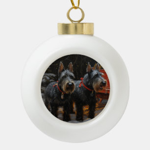 Scottish Terrier Snowy Sleigh Weihnachtsdekor Keramik Kugel-Ornament