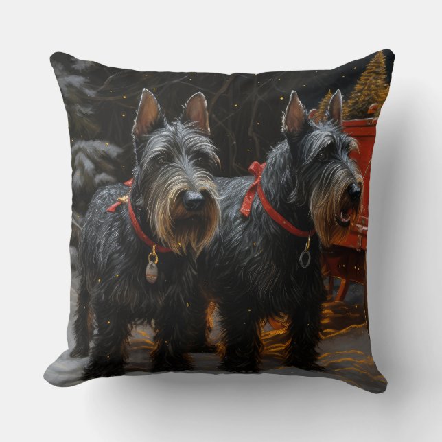 Scottish Terrier Snowy Sleigh Weihnachtsdekor Kissen (Vorderseite)