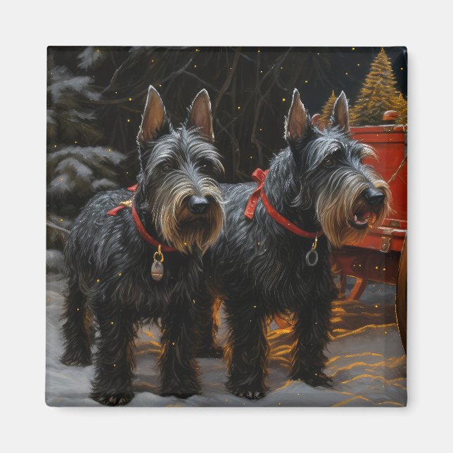 Scottish Terrier Snowy Sleigh Weihnachtsdekor Magnet (Vorne)